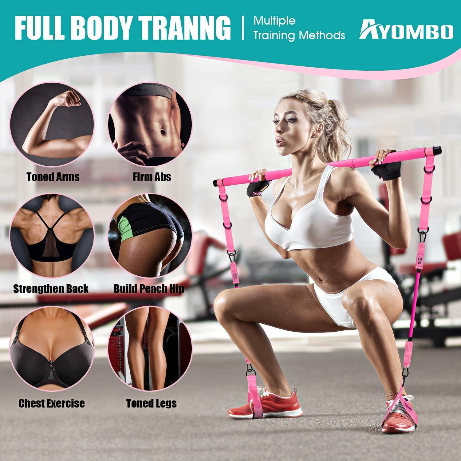 AYOMBO Pink Pilates Bar Kit - Hình 2