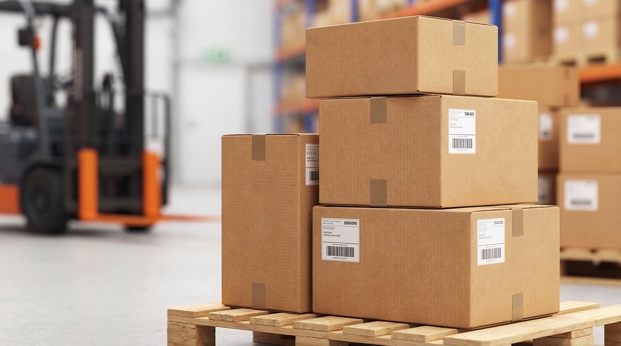 Boxes of sports equipment ready to ship
